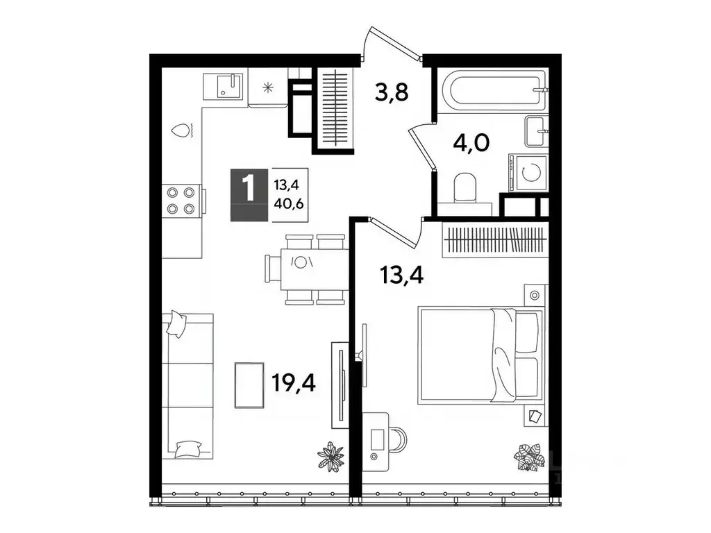 1-к кв. Краснодарский край, Краснодар Догма Парк мкр,  (40.6 м) - Фото 1