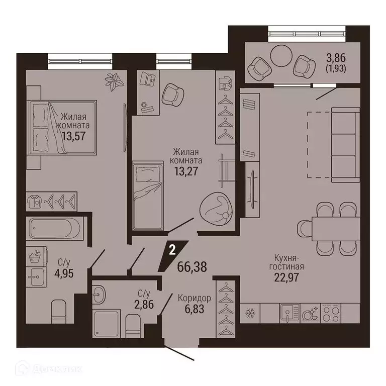 Продаётся 2-к квартира, 66.4 м - Фото 0