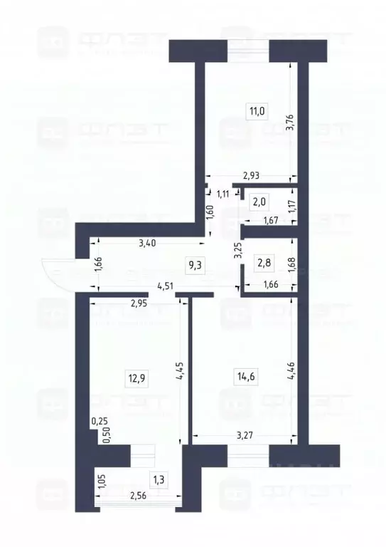 2-к кв. Татарстан, с. Высокая Гора ул. Рождественская, 10Б (56.9 м) - Фото 1