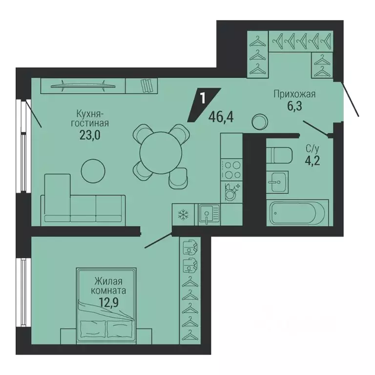 1-к кв. Свердловская область, Екатеринбург Эльмаш жилрайон, К100 жилой ... - Фото 2