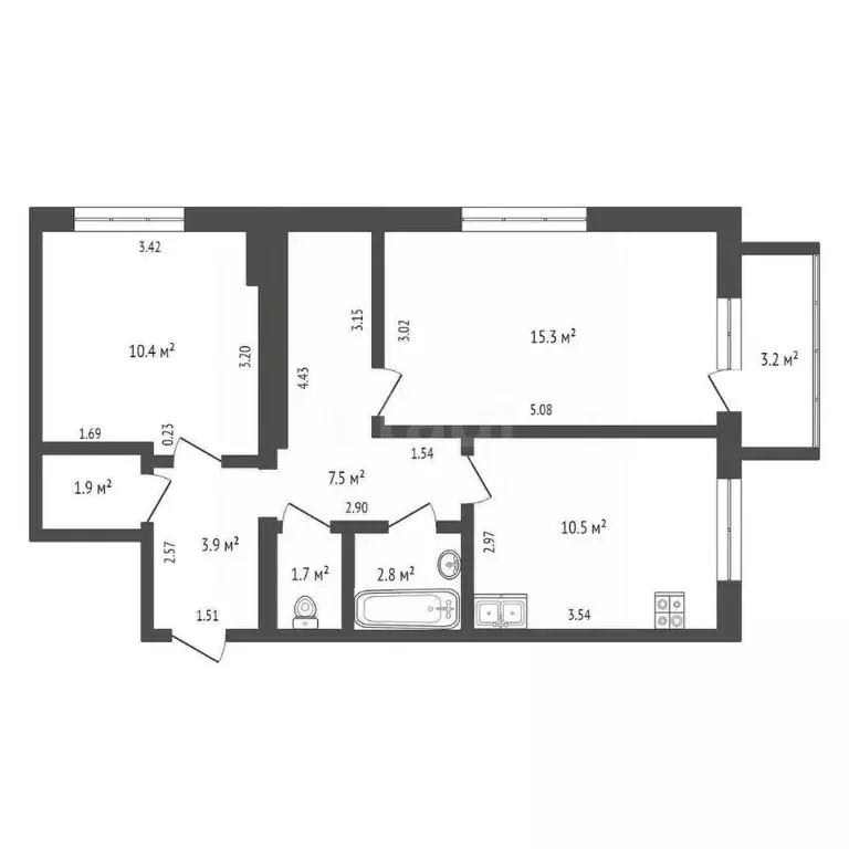 2-к кв. Костромская область, Кострома ул. Стопани, 44 (54.0 м) - Фото 1