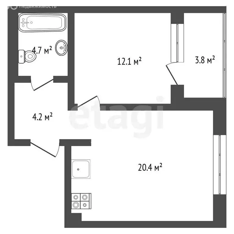 1-комнатная квартира: Тюмень, улица Игоря Комиссарова, 6 (41.3 м) - Фото 1
