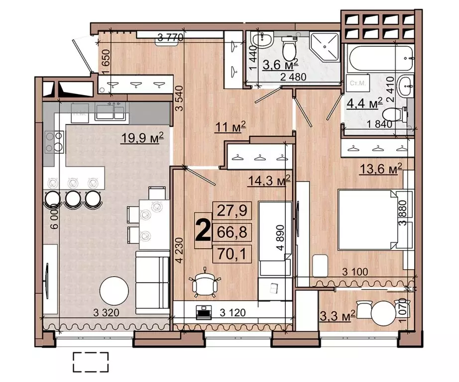 2-комнатная квартира: Жуковский, улица Гудкова (70.1 м) - Фото 1