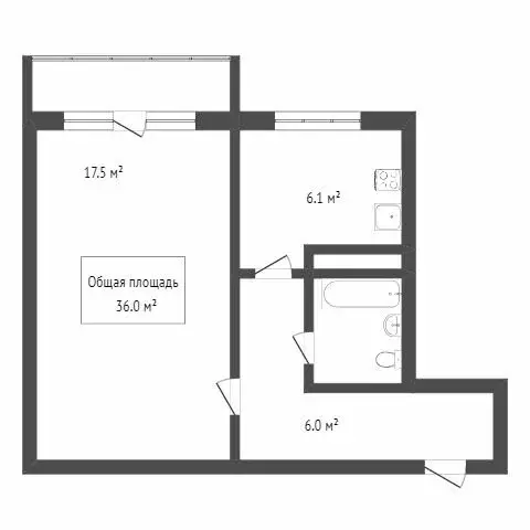 1-комнатная квартира: Томск, улица Мичурина, 61А (35 м) - Фото 1