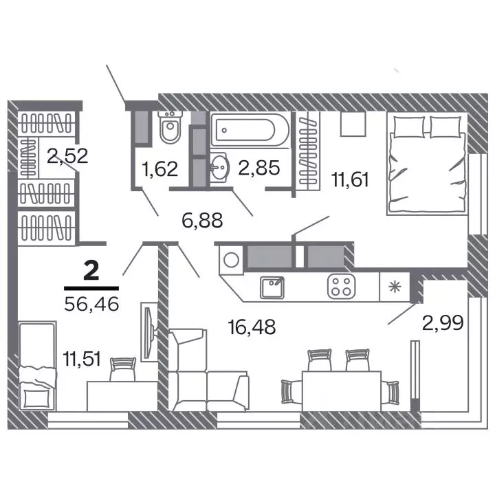 2-к кв. Рязанская область, Рязань Петра и Февронии жилой комплекс ... - Фото 1
