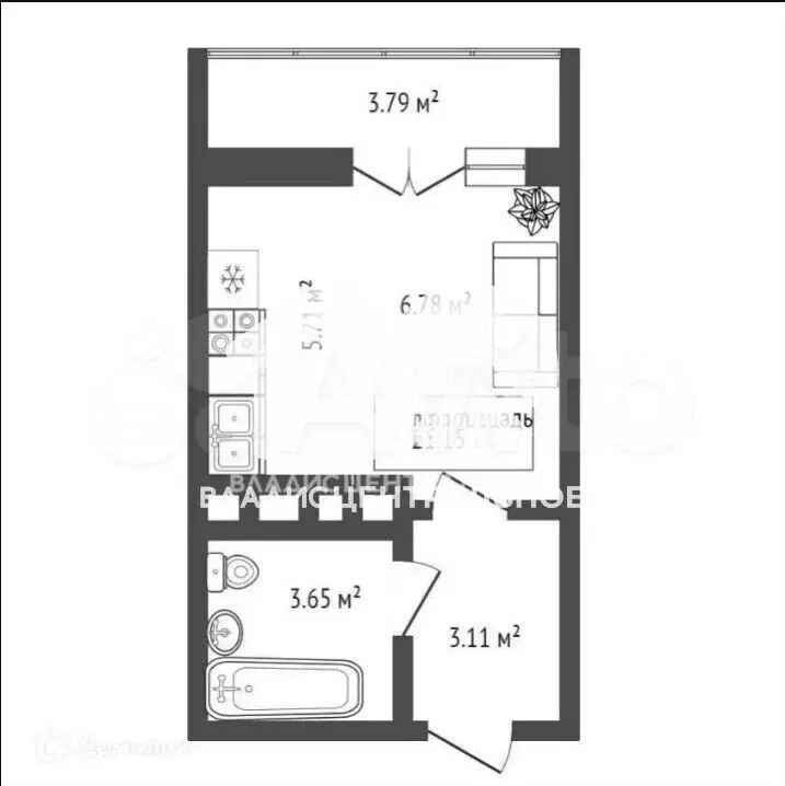 Квартира-студия, 20 м, 12/25 эт. - Фото 1