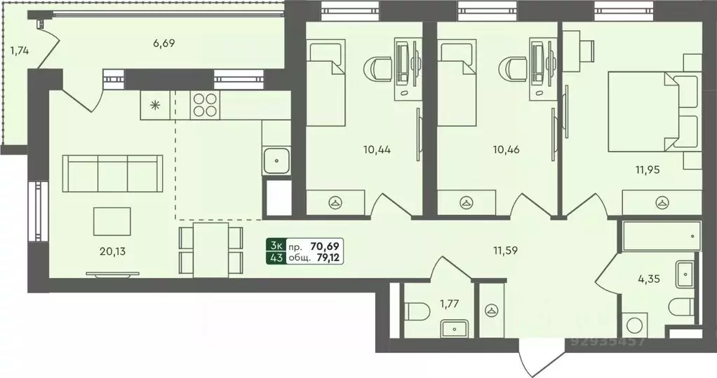 3-к кв. Омская область, Омск Красноярский тракт (79.12 м) - Фото 0