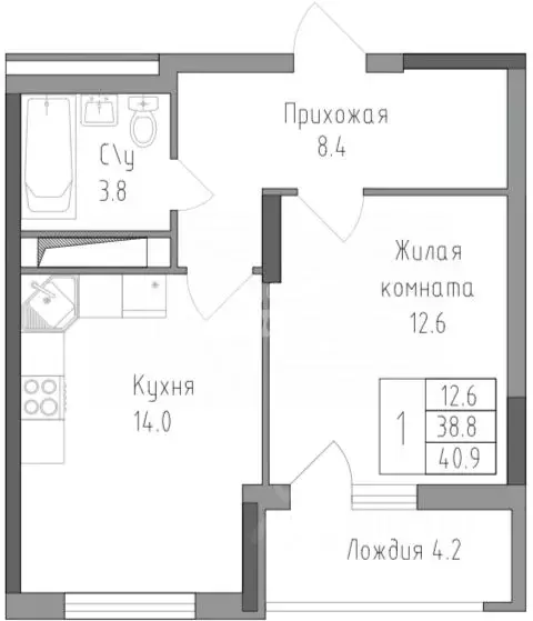 1-к кв. Липецкая область, Липецк ул. Тельмана, 120 (40.9 м) - Фото 2