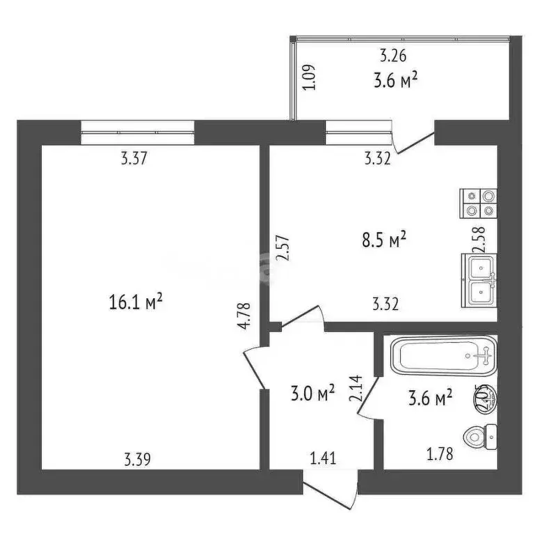 1-комнатная квартира: Стерлитамак, улица Николаева, 22 (35.7 м) - Фото 0