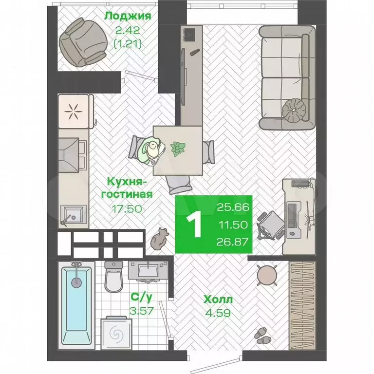 Квартира-студия, 26,9 м, 21/25 эт. - Фото 0