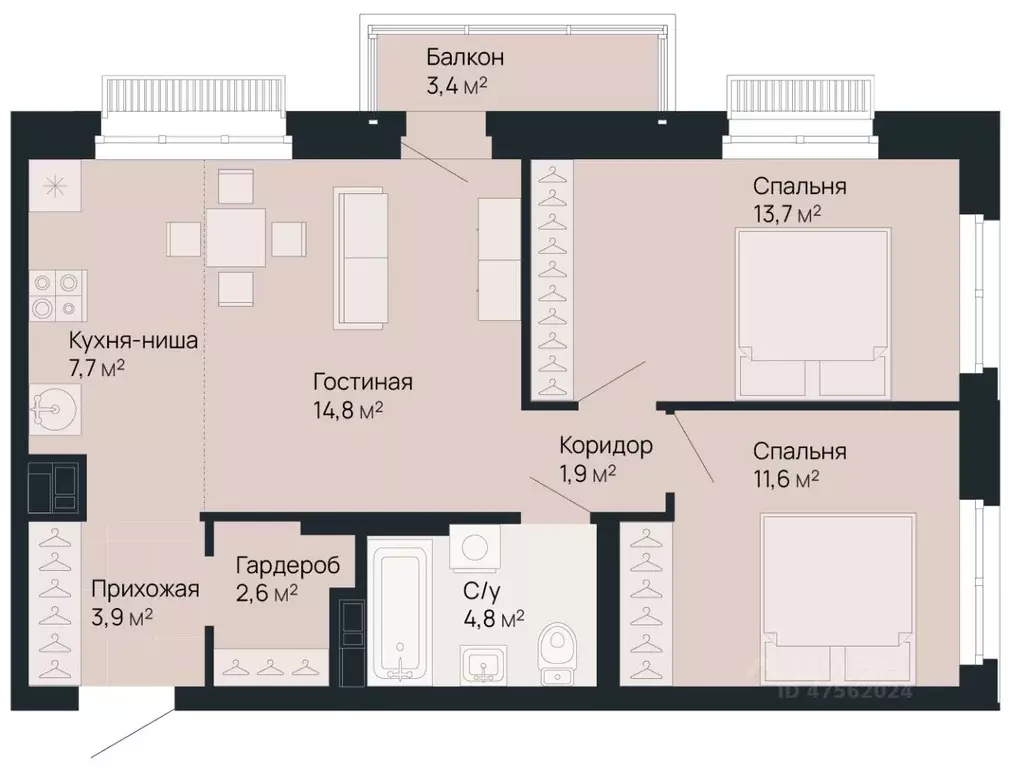 2-к кв. Нижегородская область, Нижний Новгород Резиденция жилой ... - Фото 1