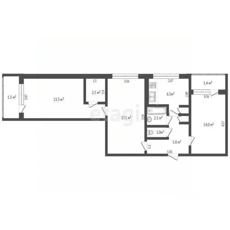 3-к кв. Мордовия, Саранск ул. Есенина, 9 (63.0 м) - Фото 2