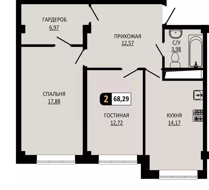 2-к кв. Ставропольский край, Пятигорск  (68.29 м) - Фото 1