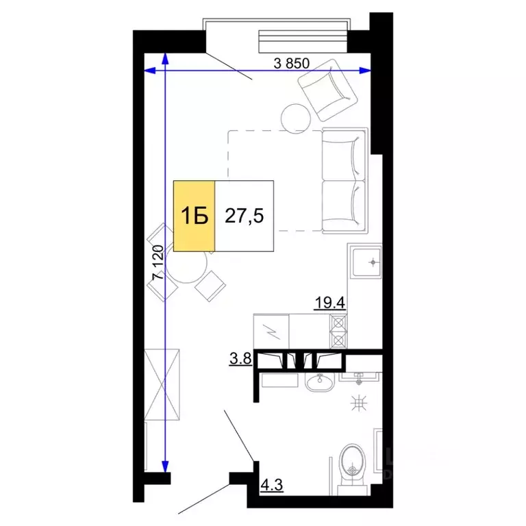 1-к кв. Краснодарский край, Анапа проезд Сосновый (27.5 м) - Фото 1