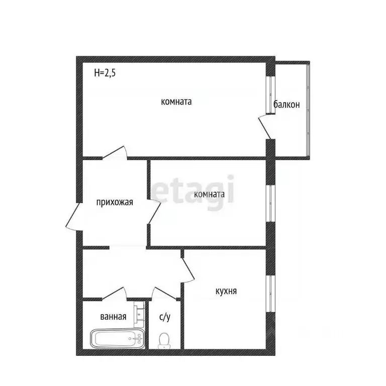 2-к кв. Костромская область, Кострома Магистральная ул., 57 (51.0 м) - Фото 2