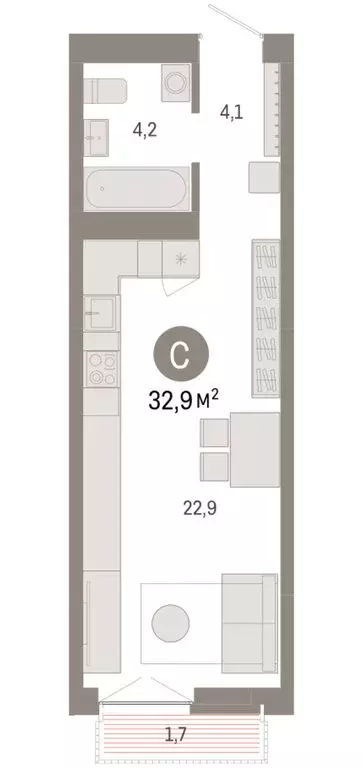 Квартира-студия: Новосибирск, Большевистская улица, 66 (32.87 м) - Фото 2