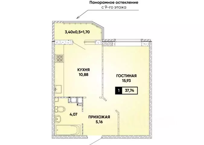 1-к кв. Краснодарский край, Краснодар ул. Григория Булгакова, 10 (38.0 ... - Фото 0