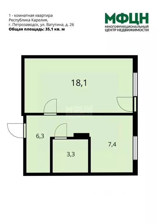 1-к кв. Карелия, Петрозаводск ул. Ватутина, 26 (35.1 м) - Фото 2