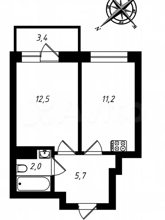 1-к. квартира, 32,4 м, 5/11 эт. - Фото 0