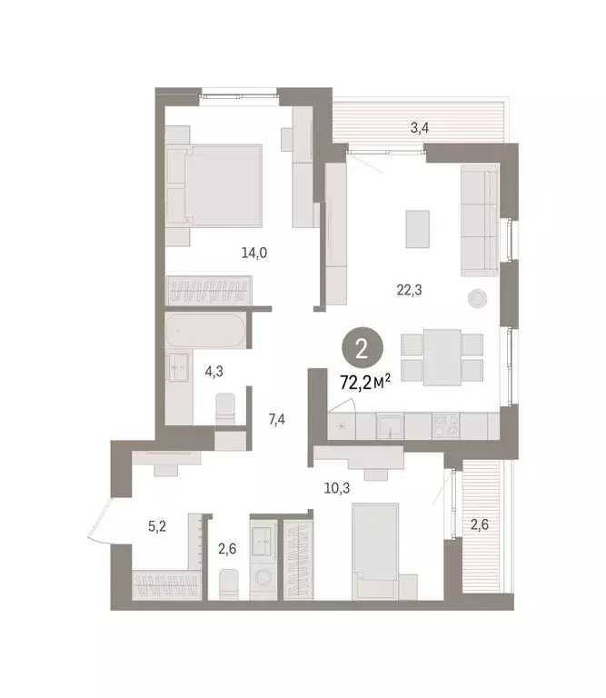 2-комнатная квартира: Пермь, микрорайон Крохалева (72.14 м) - Фото 2