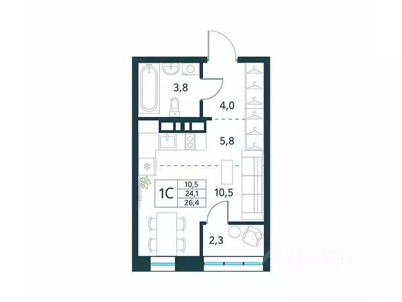 Студия Забайкальский край, Чита Хороший мкр, 15 (26.4 м) - Фото 0
