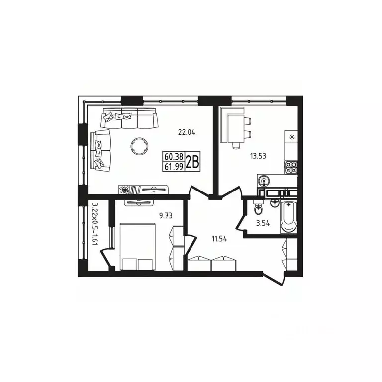 2-к кв. Адыгея, Майкоп  (61.99 м) - Фото 1