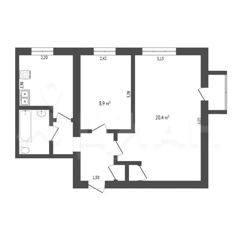 2-к кв. Саратовская область, Балаково Вокзальная ул., 8А (46.6 м) - Фото 2