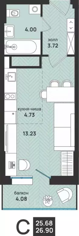 1-к кв. Архангельская область, Архангельск ул. Свободы, 16 (26.9 м) - Фото 0