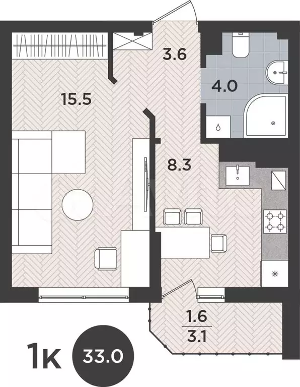 1-к. квартира, 33 м, 7/9 эт. - Фото 0