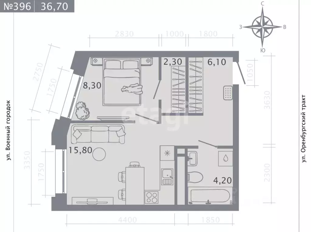 1-к кв. Татарстан, Казань ул. Шишкина (36.7 м) - Фото 0
