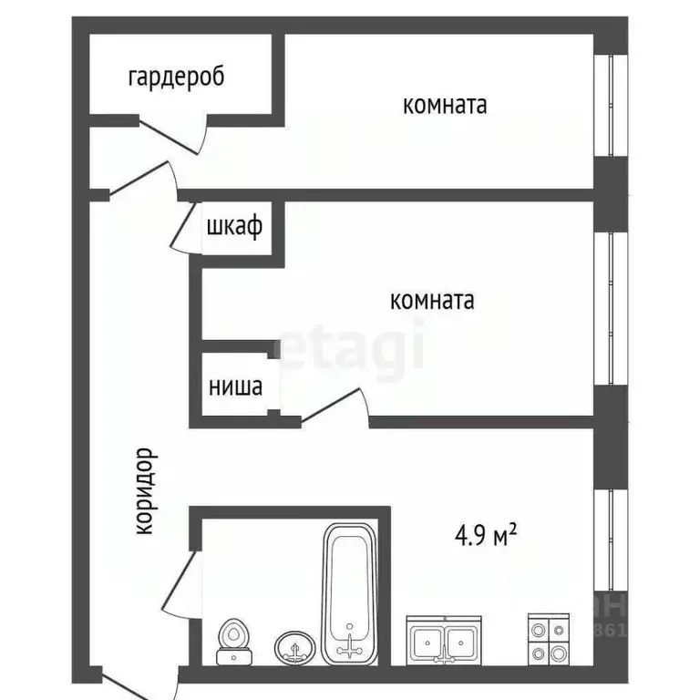 2-к кв. Омская область, Омск просп. Космический, 61 (44.5 м) - Фото 1