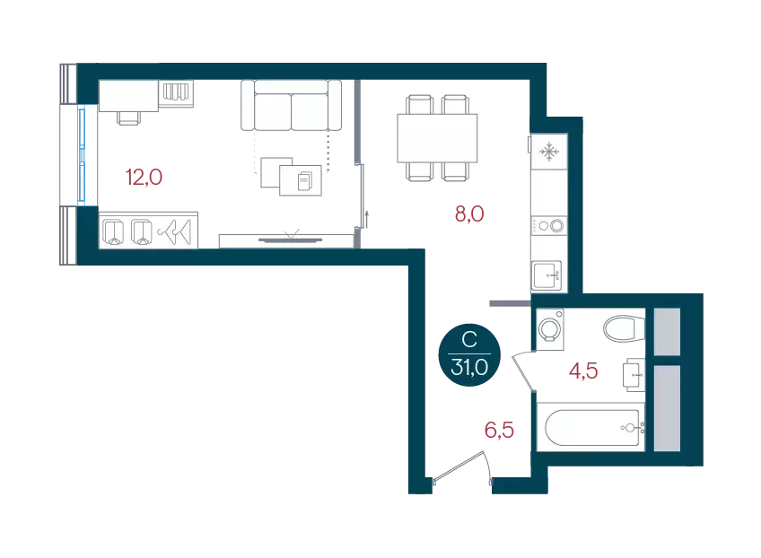 квартира-студия, 31 м - Фото 0