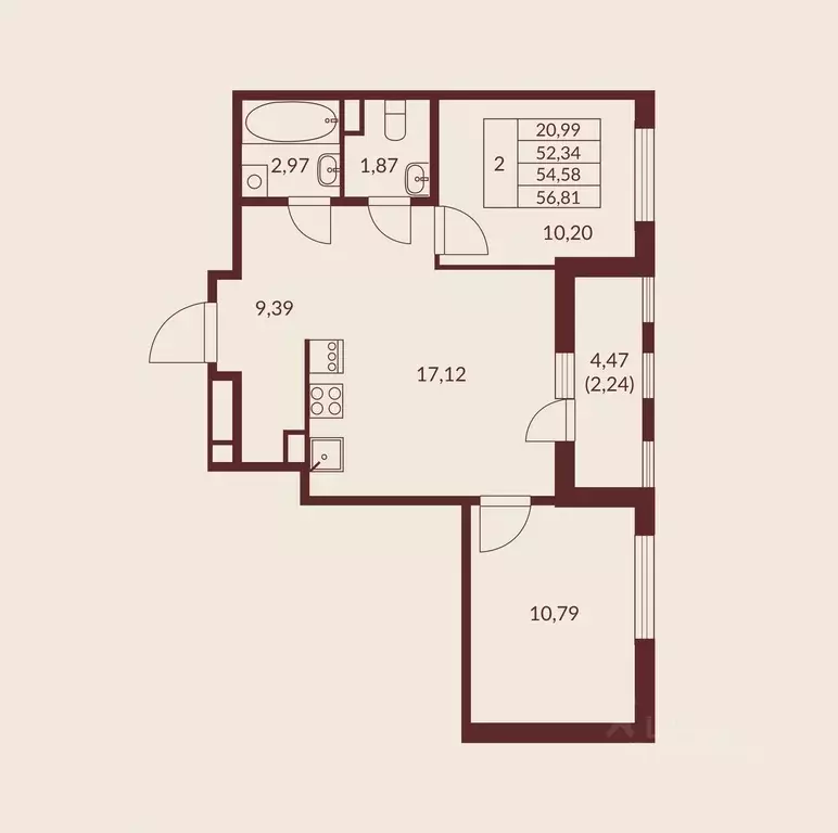 2-к кв. Ленинградская область, Мурино Всеволожский район, Мурино Спэйс ... - Фото 1