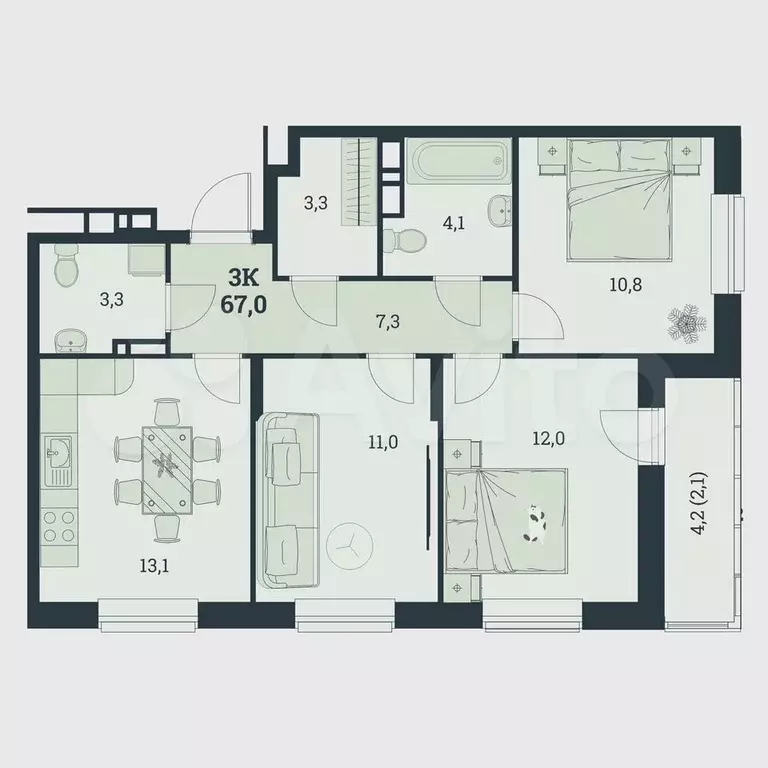 4-к. квартира, 67 м, 5/8 эт. - Фото 0