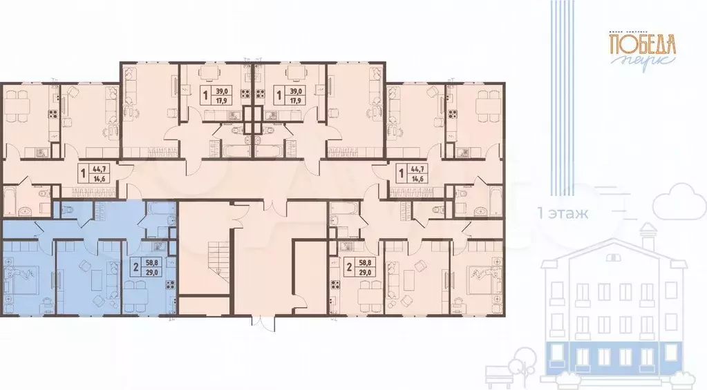 2-к. квартира, 58,5 м, 1/3 эт. - Фото 1