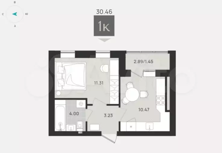 1-к. квартира, 30,5 м, 5/9 эт. - Фото 1