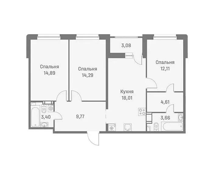 3-комнатная квартира: Мурино, Екатерининская улица, 16/5 (82.28 м) - Фото 1