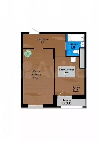 1-к. квартира, 39,9 м, 5/12 эт. - Фото 0