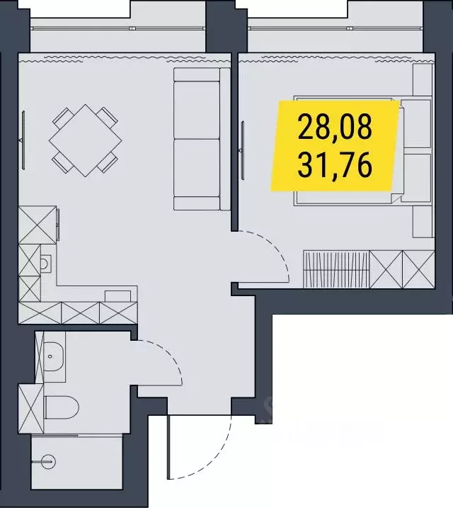 1-к кв. Новосибирская область, Новосибирск  (31.76 м) - Фото 1