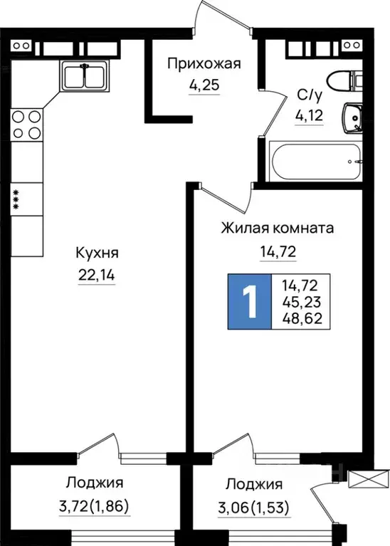 1-к кв. Краснодарский край, Новороссийск 5-я Бригада мкр,  (48.62 м) - Фото 0