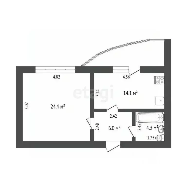 1-к кв. Тюменская область, Тюмень Харьковская ул., 68 (48.3 м) - Фото 1