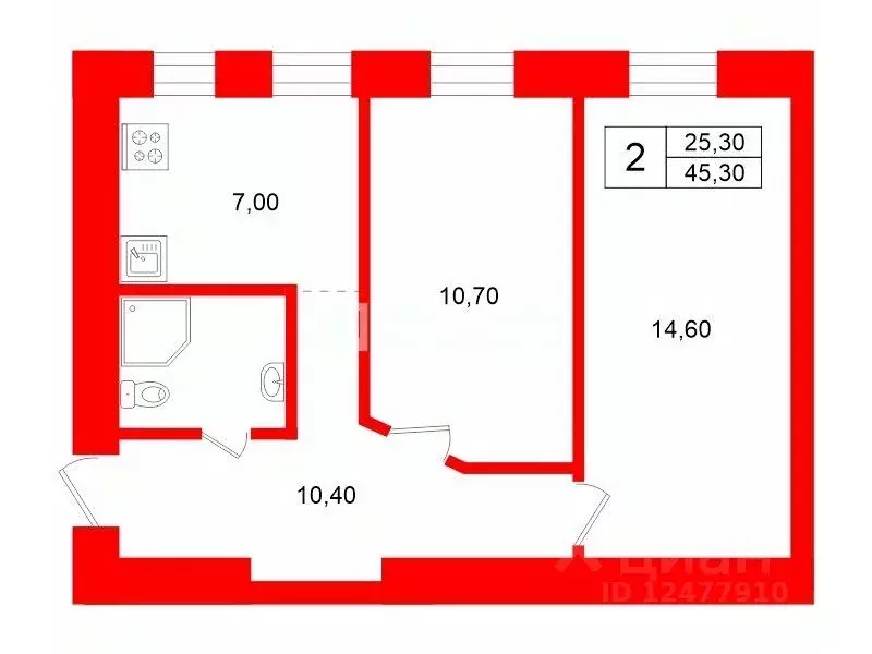 2-к кв. Санкт-Петербург Лисичанская ул., 8 (45.3 м) - Фото 2