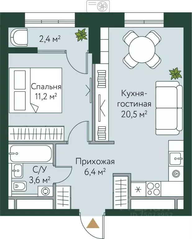 1-к кв. Волгоградская область, Волгоград Новосибирская ул., 74с1 (44.1 ... - Фото 0