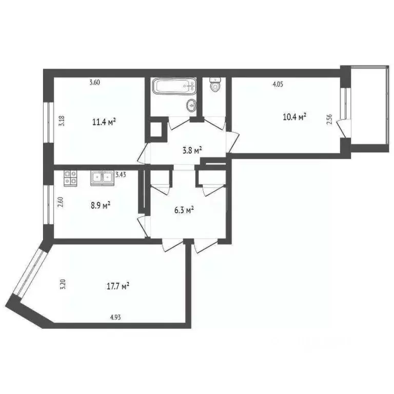 3-к кв. Архангельская область, Архангельск ул. Тимме, 2 (63.6 м) - Фото 2