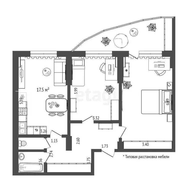 2-комнатная квартира: Тюмень, улица Федюнинского, 60к2 (70.6 м) - Фото 0