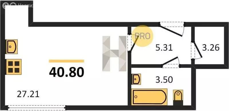 Квартира-студия: Пионерский, Портовая улица, 5А (40.8 м) - Фото 1