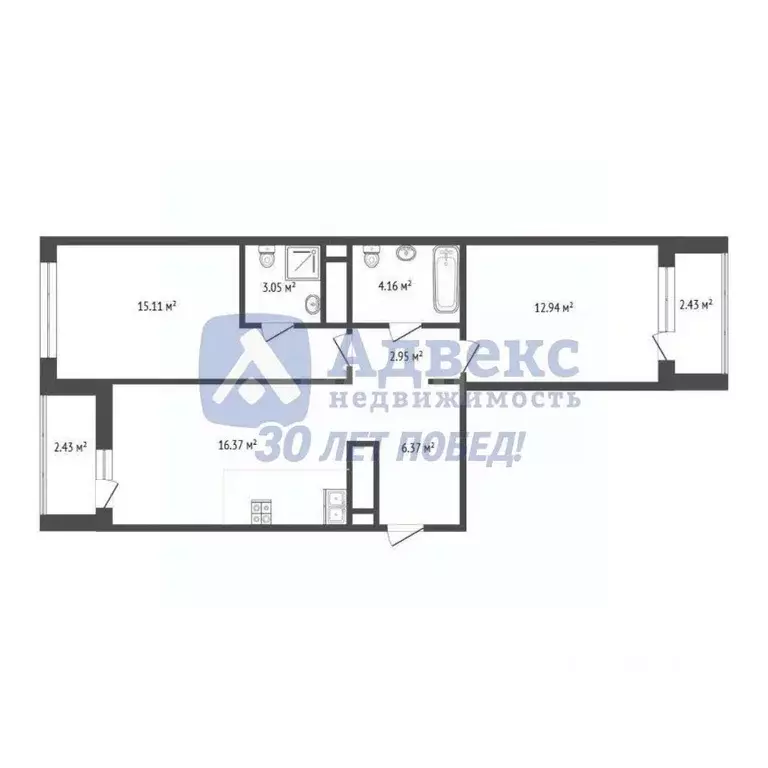 2-к кв. Тюменская область, Тюмень ул. Андрея Приказнова, 7 (59.6 м) - Фото 2