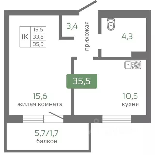 1-к кв. Красноярский край, Красноярск Норильская ул., с2 (35.5 м) - Фото 0