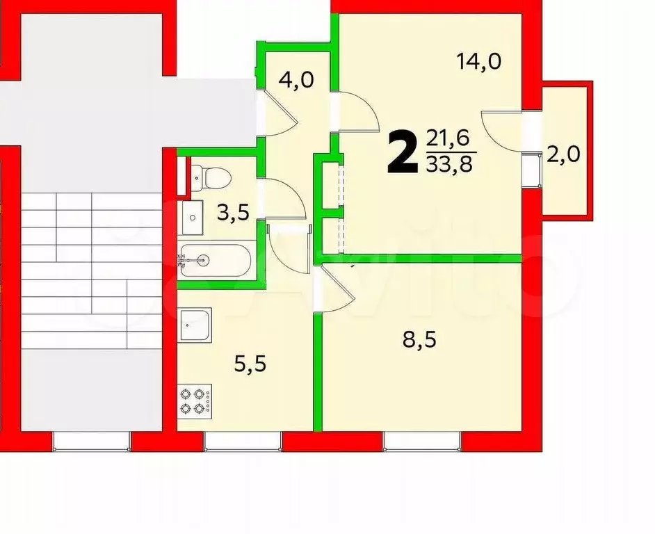 2-к. квартира, 34 м, 3/9 эт. - Фото 0