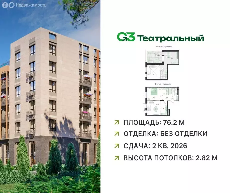 3-комнатная квартира: Ильинский, Театральная улица, 6 (76.2 м) - Фото 1